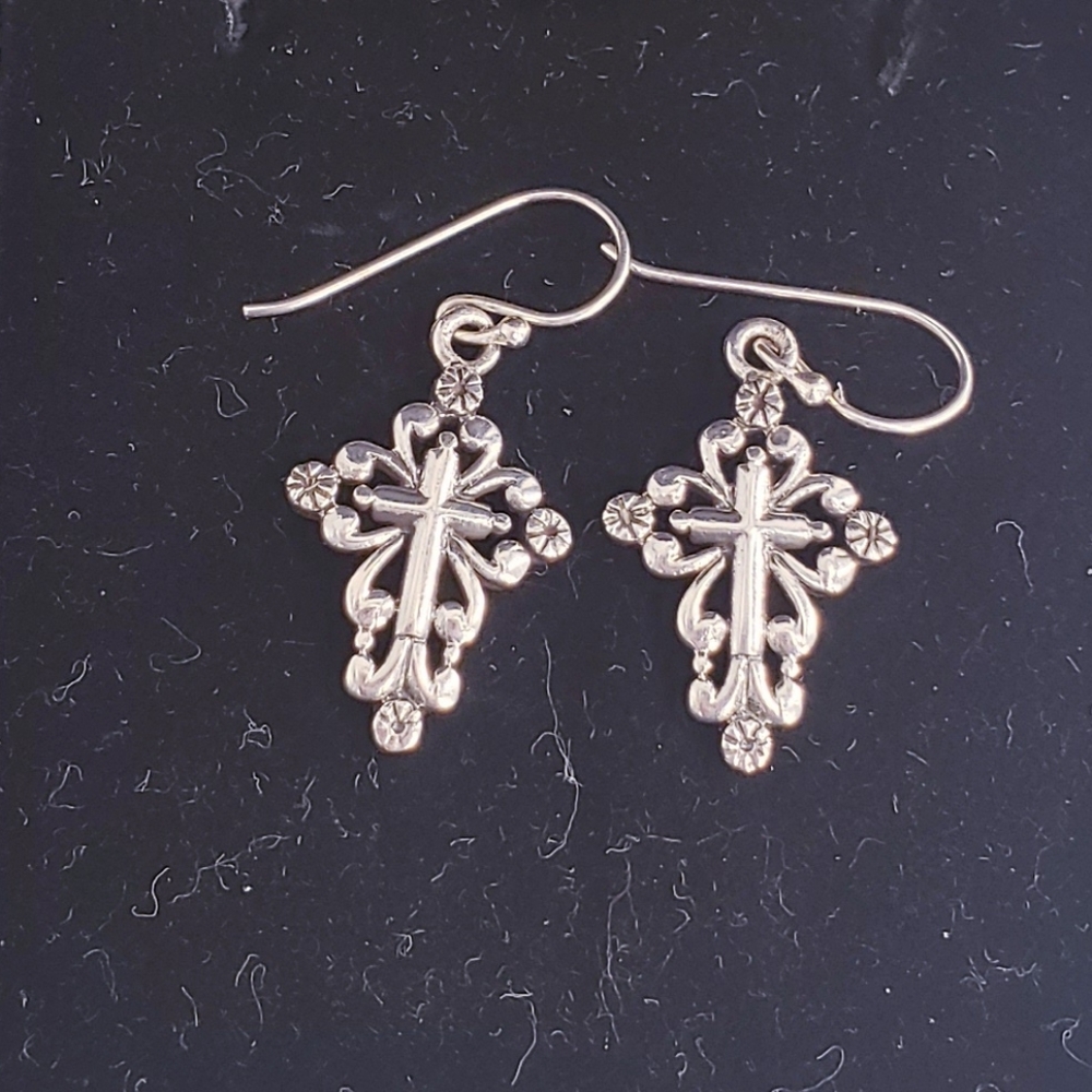 Cross Dangle Style Scrollwork Signed Sterling Sil… - image 2